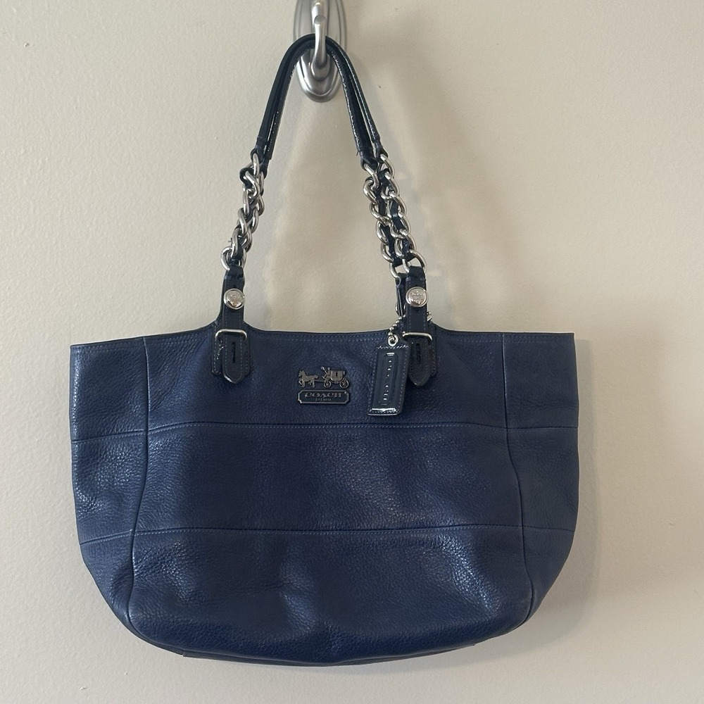 Coach‎ Madison Tribeca East West Blue Tote Pebbled Leather Shoulder Bag Charm
